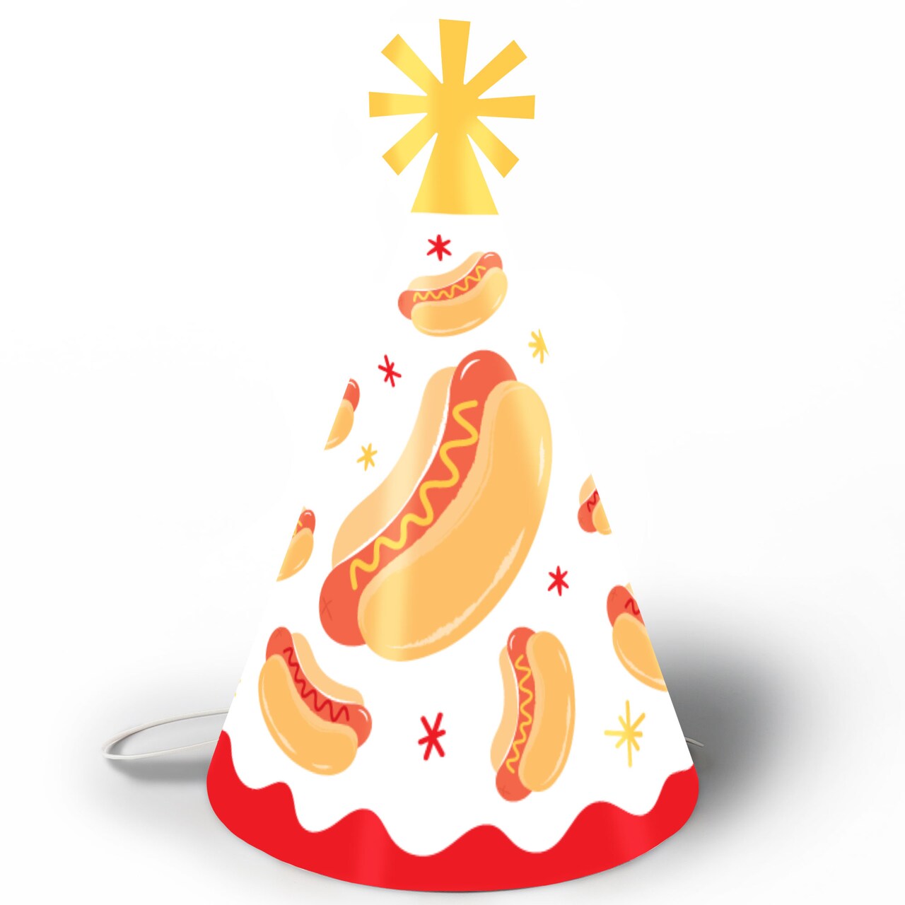 Big Dot of Happiness Hot Dog Birthday Party Hats, A Weenie Bit Older Party Decorations for Summer BBQ Picnic, Hot Dog-Themed Cone Hats - Set of 8